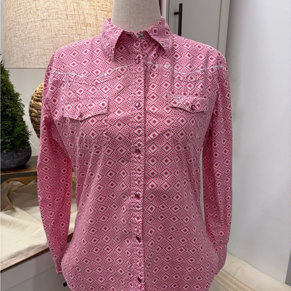 Pink Diamond Pattern Button Down Shirt - image 1